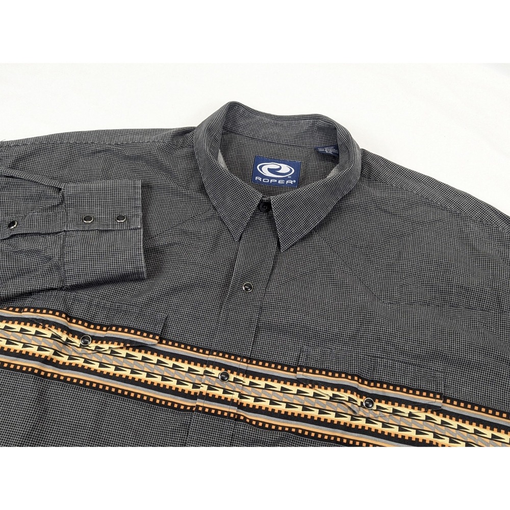 Roper Western Shirt Mens XXL Black Aztec Tribal Pearl Snap Long Sleeve Country